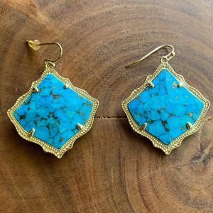 Kendra Scott Kirsten Gold Dangle Earrings in Gold Bronze Veined Turquoise